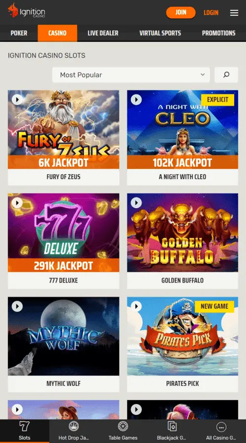 ignition Casino on Mobile 
